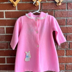 Vintage Toddler or Baby Robe - Pink with Lace Trim Collar, Pearly White Buttons